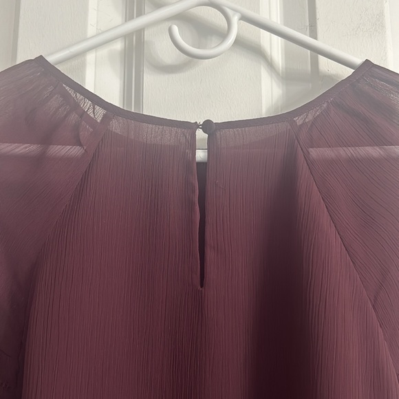 Ann Taylor Burgundy Ethereal Scoop-neck Blouse with Ruffled Sheer Sleeves. EUC - Picture 9 of 10